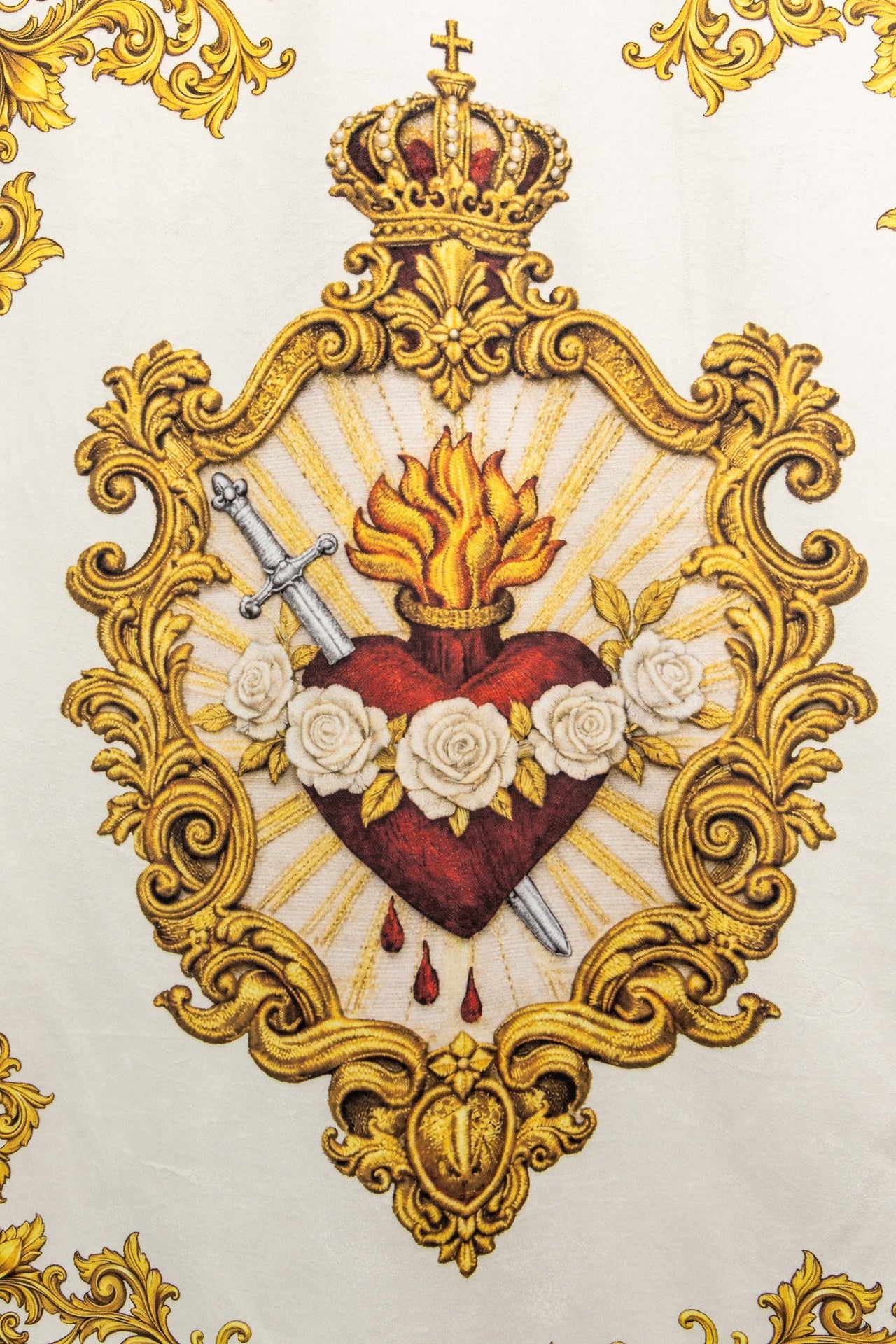 Bannière liturgique mariale imprimée recto verso avec le symbole du Cœur et le monogramme marial