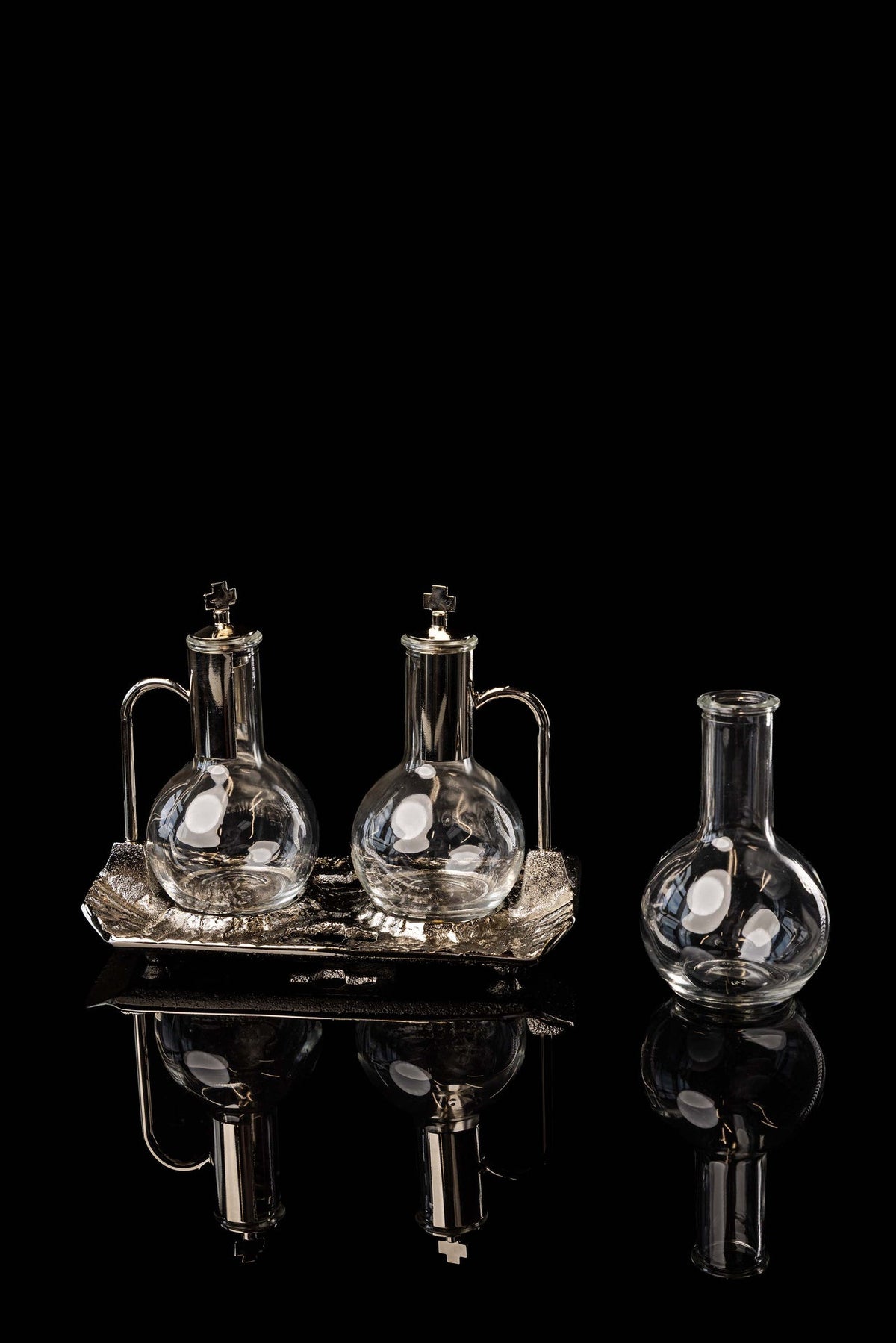 Burettes liturgiques avec plateau nickelé, 100 ml
