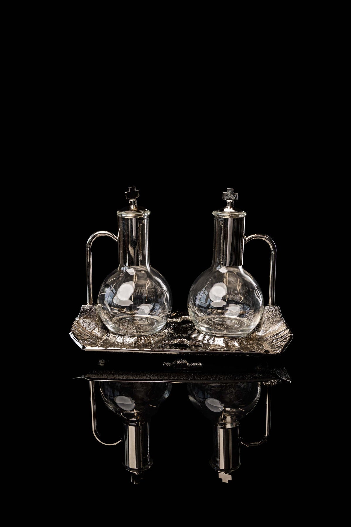 Burettes liturgiques avec plateau nickelé, 100 ml