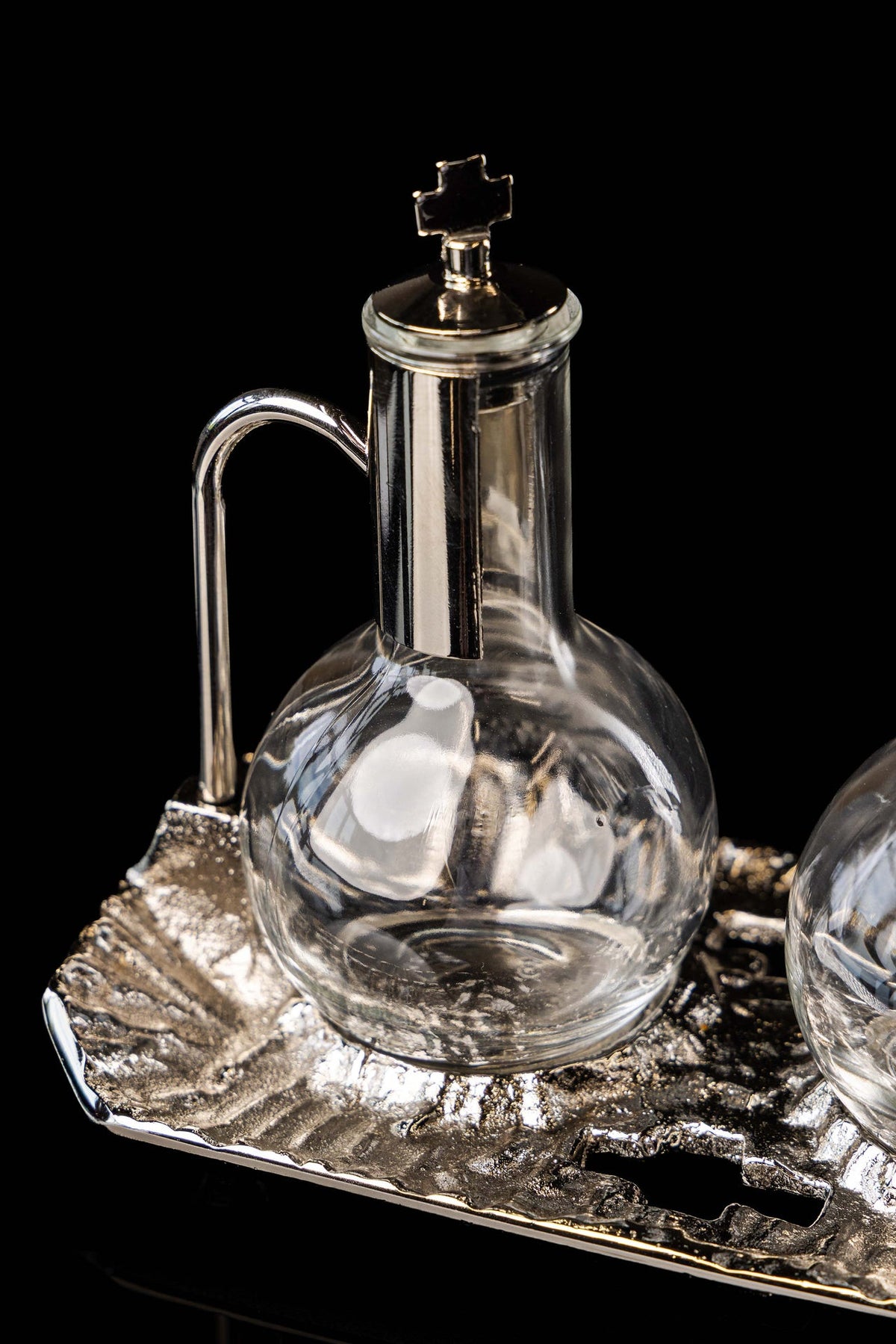 Burettes liturgiques avec plateau nickelé, 100 ml