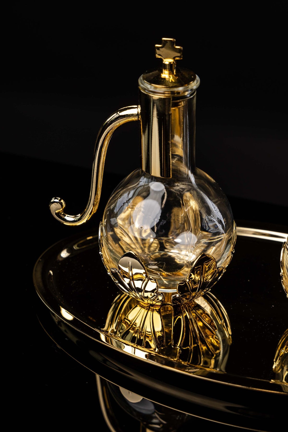 Burettes liturgiques avec plateau en laiton plaqué or, 100 ml