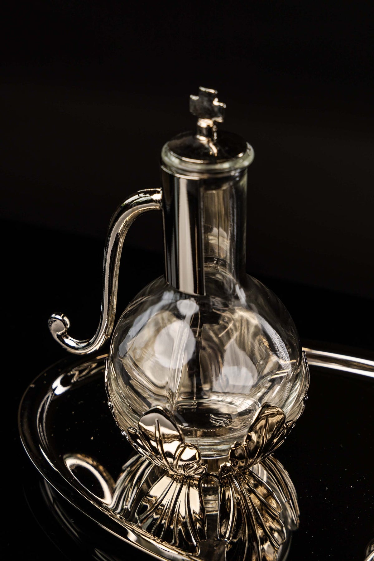 Burettes liturgiques avec plateau en laiton argenté, 100 ml