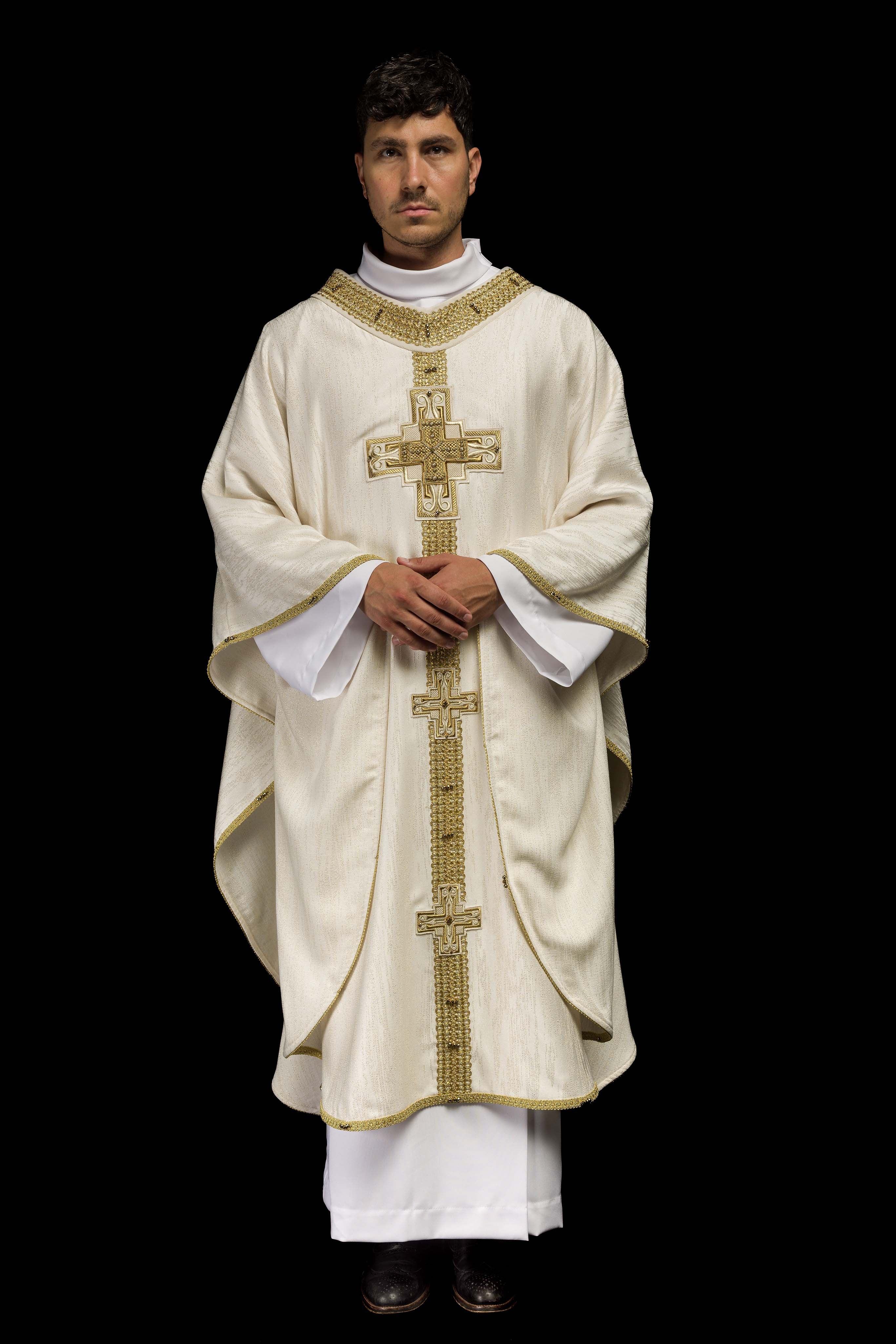 Chasuble faite à la main avec pierres naturelles Handmade 7015 Écru