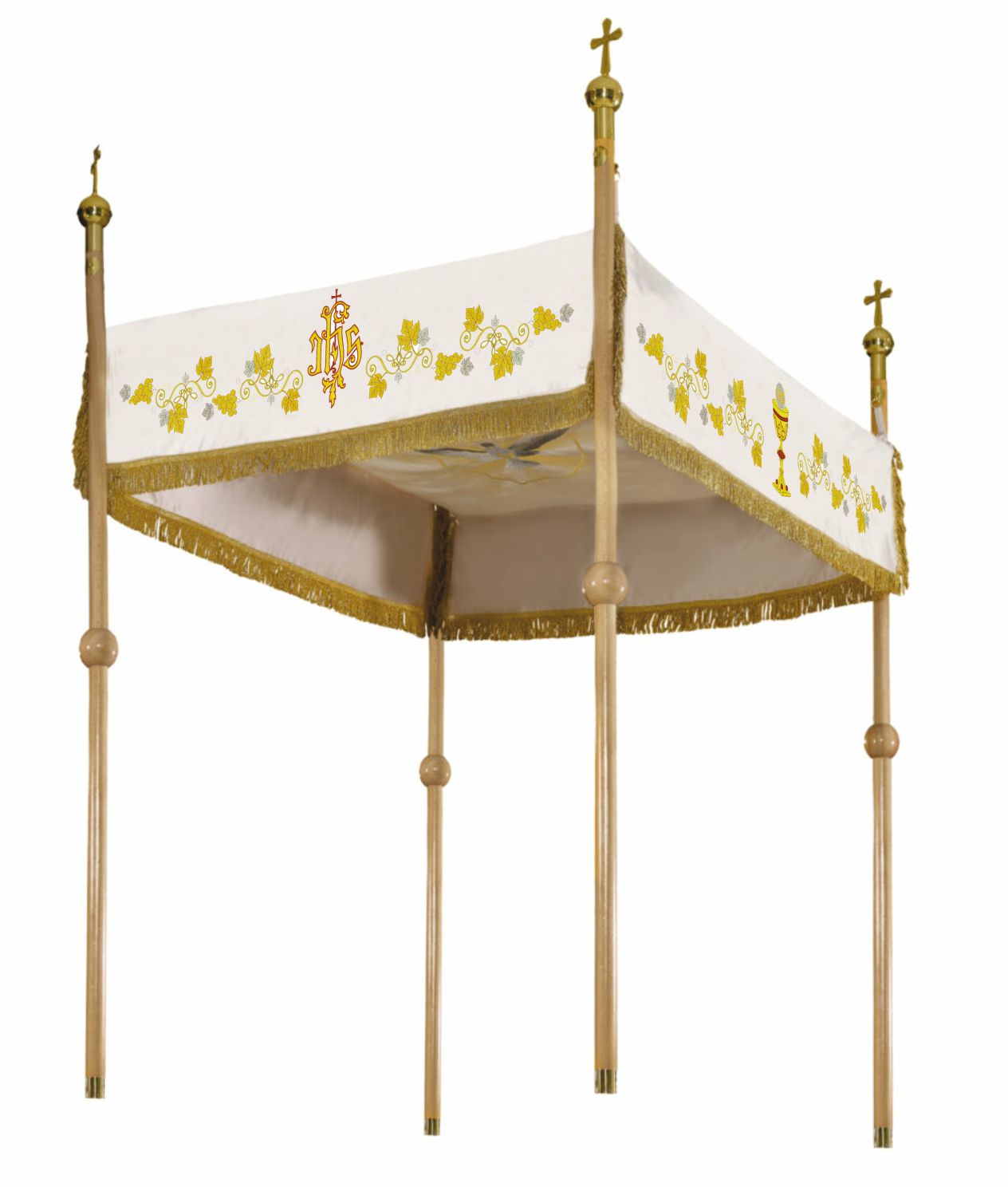 Dais liturgique écru pour la Fête-Dieu avec broderie dorée 140 × 160 cm