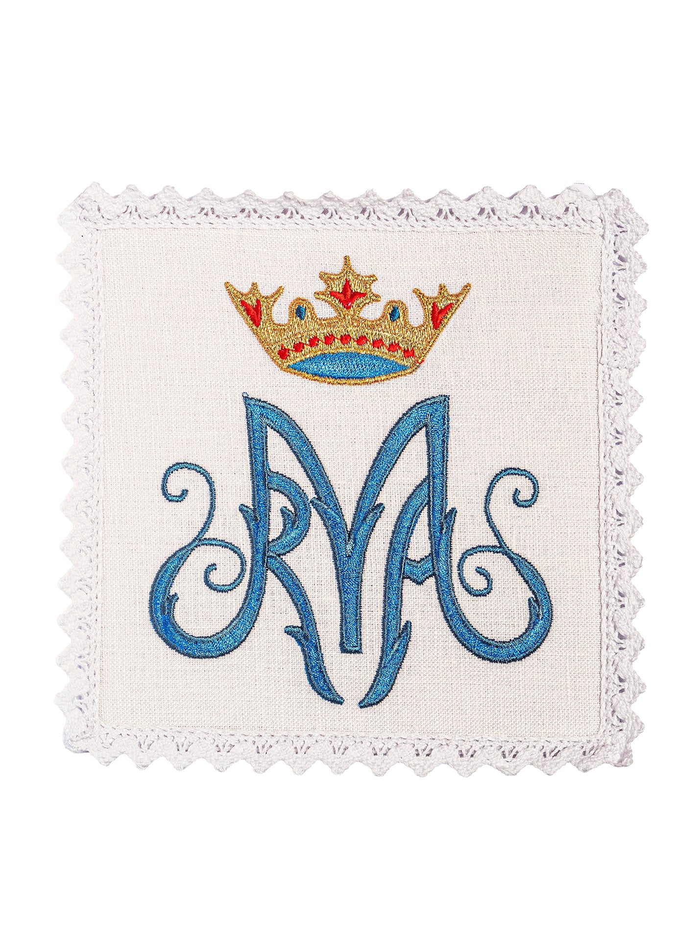 Linge d'autel brodé avec le symbole marial