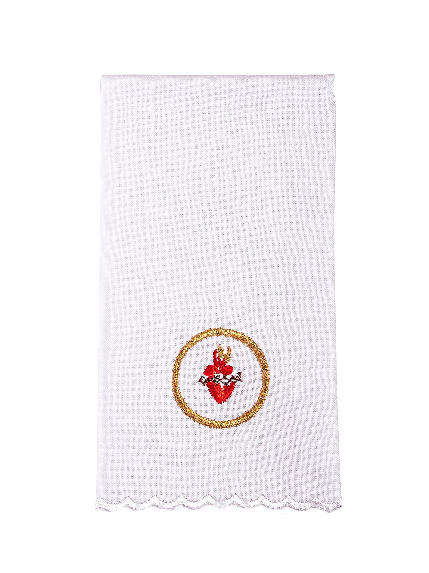 Linge d'autel brodé avec le motif du Sacré-Cœur de Jésus