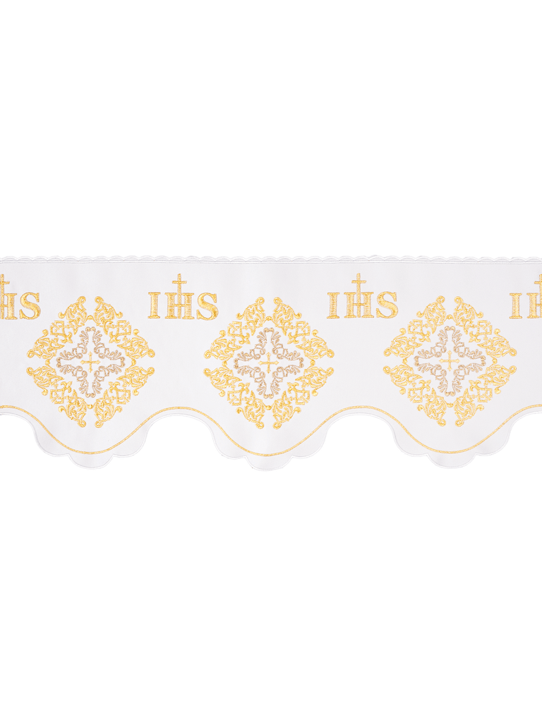 Metraż z haftem czołowym IHS Krzyżem i rozetą Biały