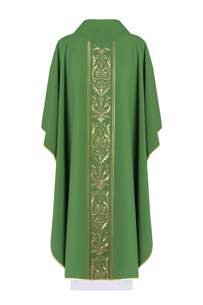 Zielony ornat liturgiczny zdobiony złotym pasem haftowanym - ORNATY.PL