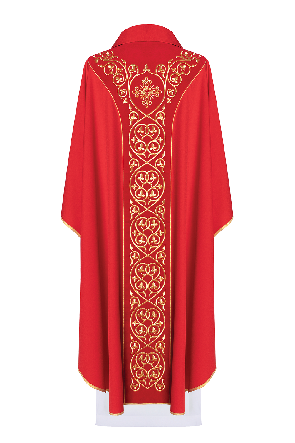 Chasuble liturgique rouge décorée de broderies sur velours