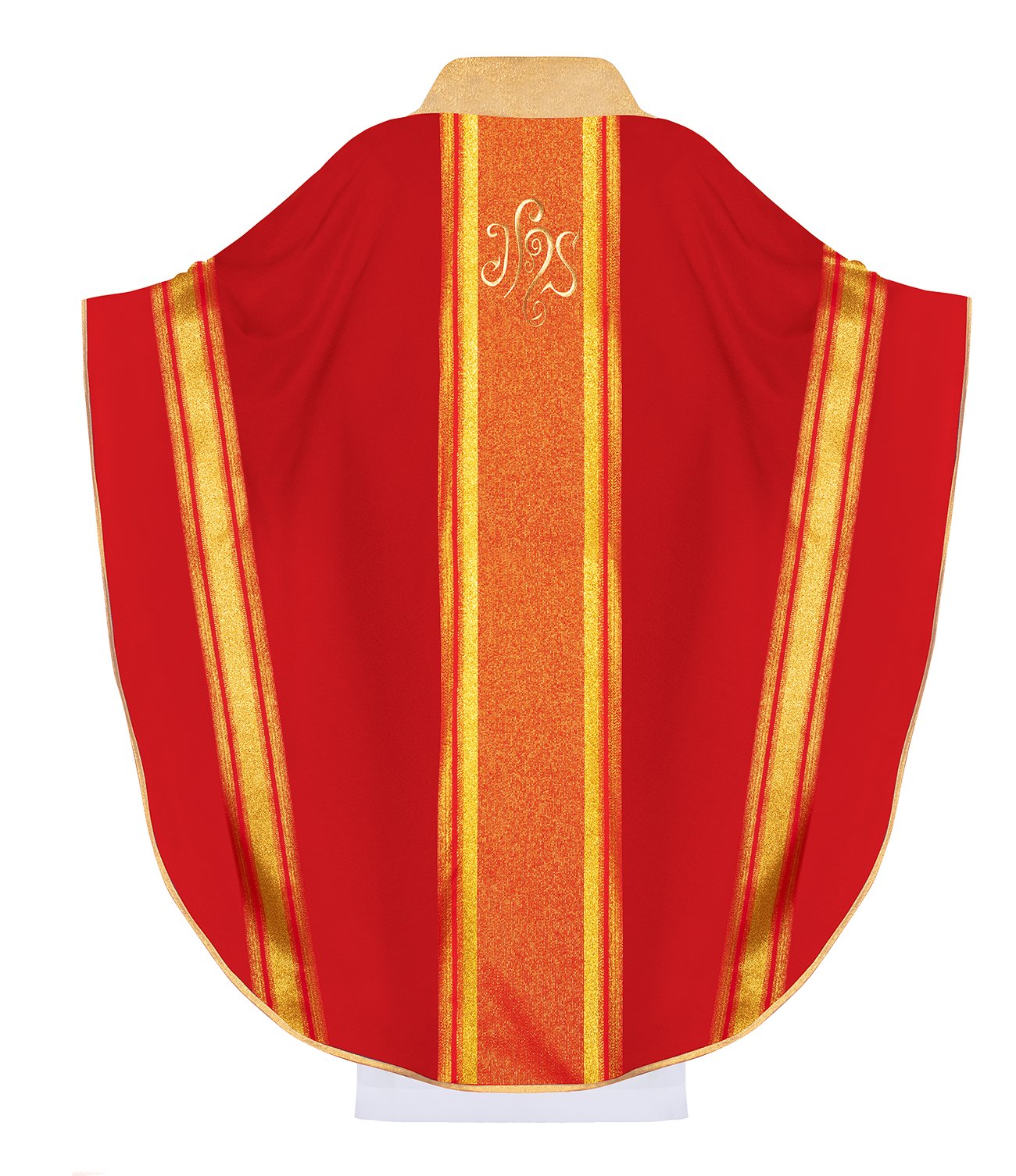Chasuble brodée rouge avec motif IHS avec dorure