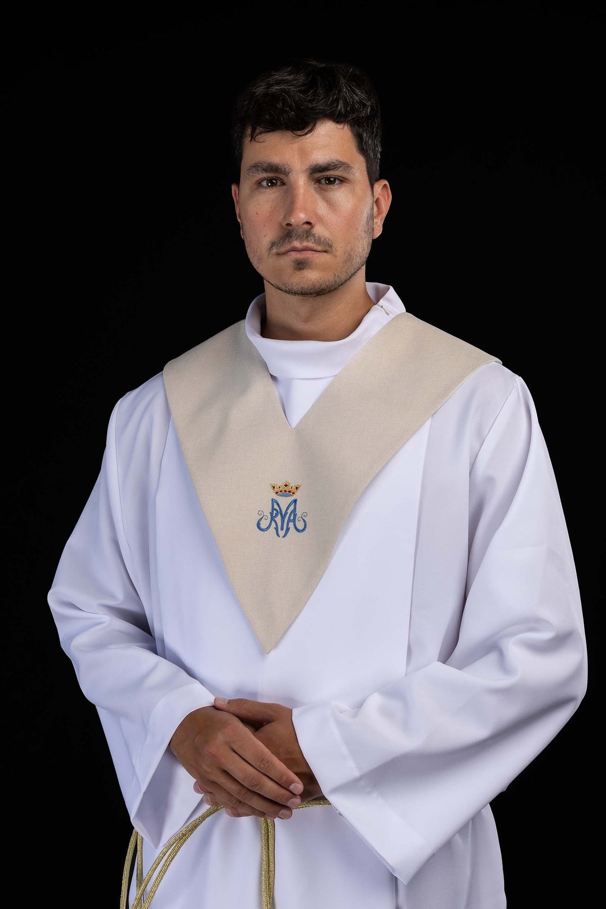 Pallium de lecteur écru avec motif marial brodé