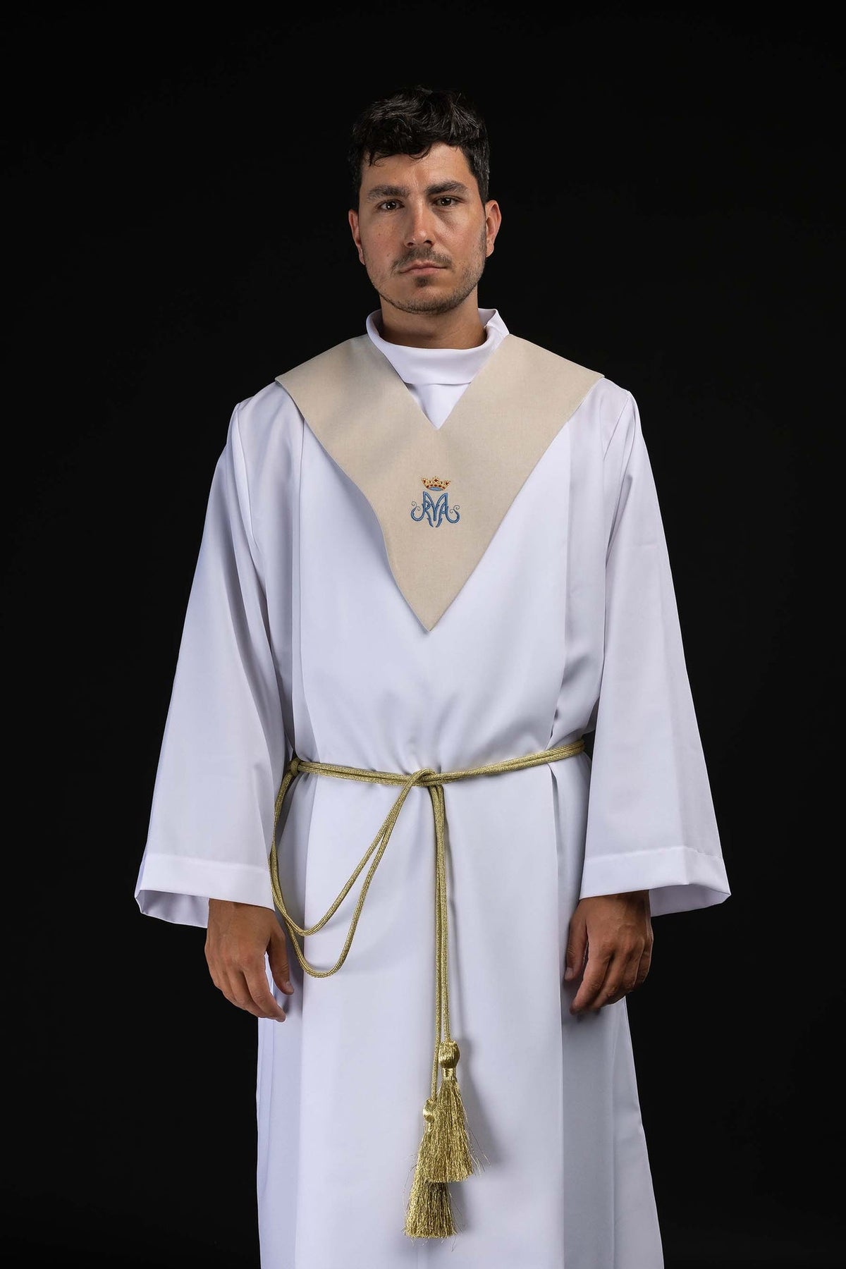 Pallium de lecteur écru avec motif marial brodé