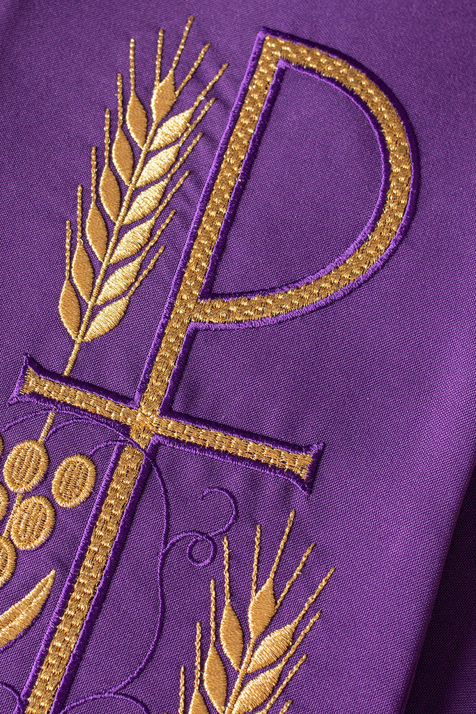 Étole de prêtre brodée d'une croix avec raisins Violet