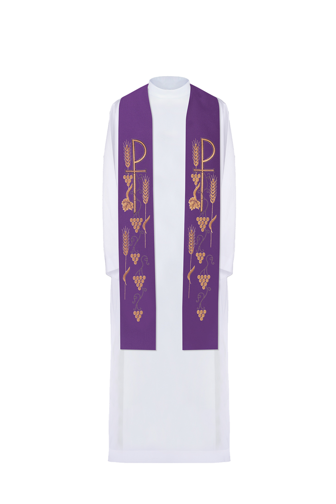 Étole de prêtre brodée d'une croix avec raisins Violet