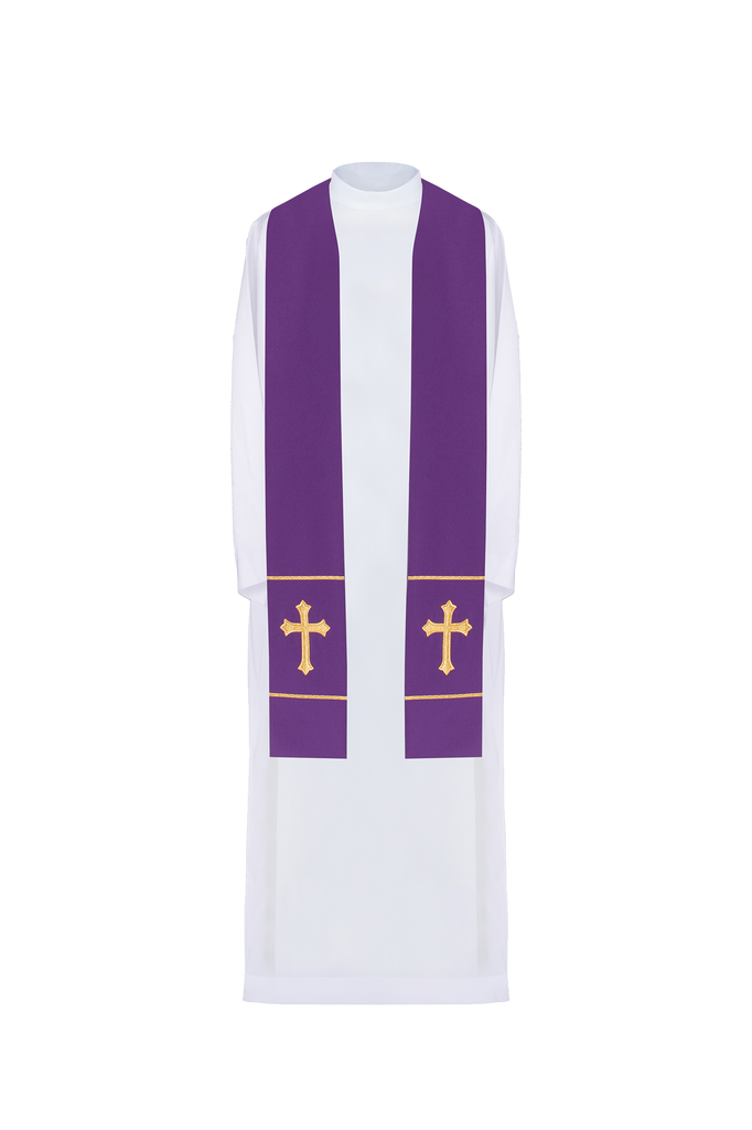Étole de prêtre violette brodée d'une croix