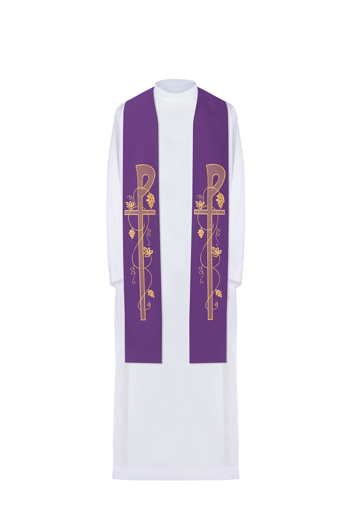 Étole de prêtre brodée en violet