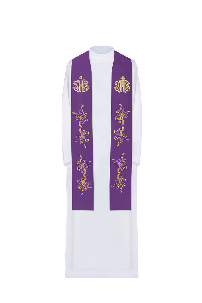 Étole de prêtre brodée en violet IHS