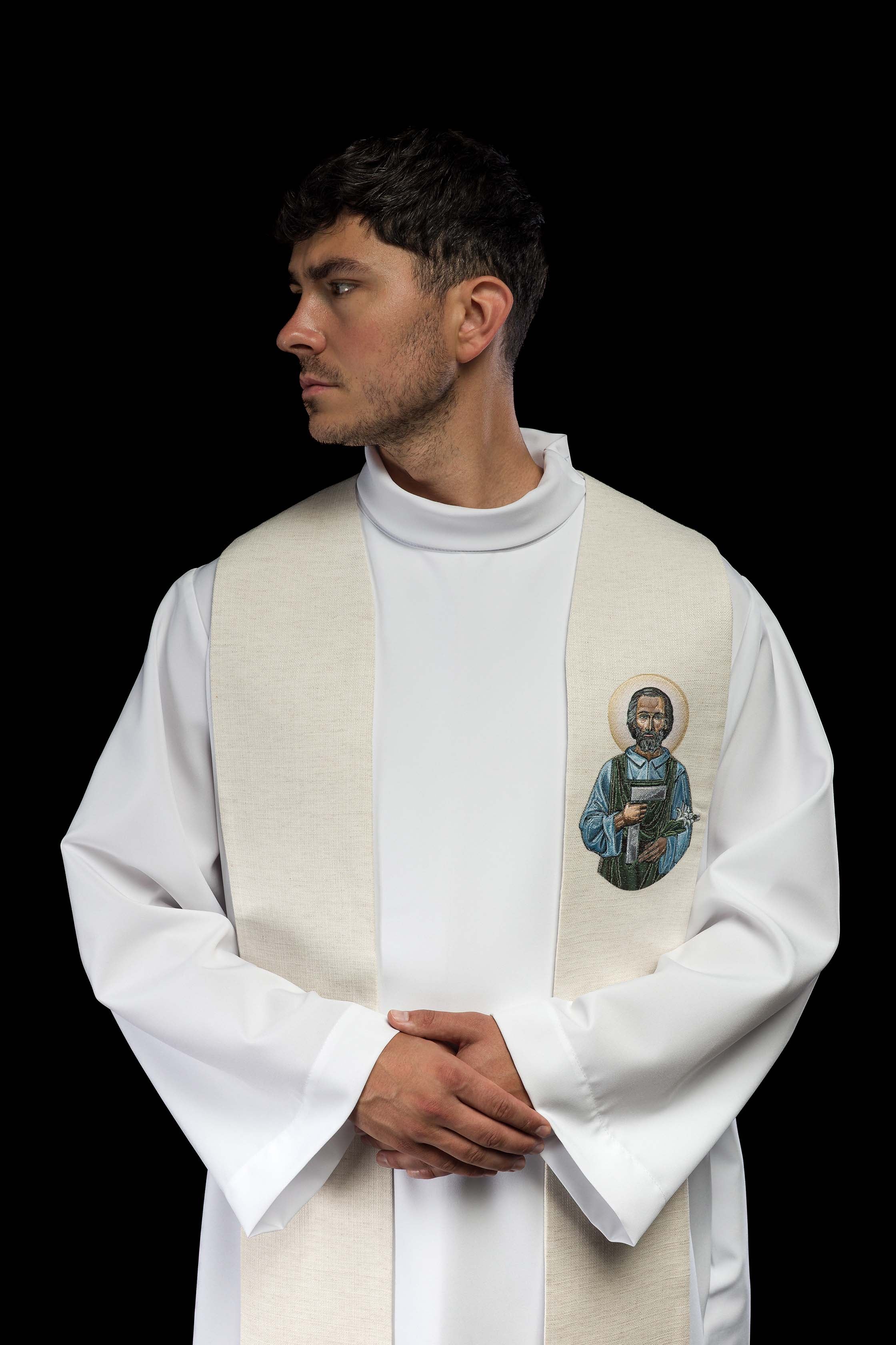 Étole brodée avec l’image de Saint Joseph l’Ouvrier