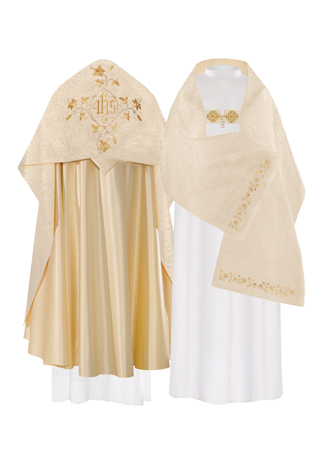 Voile huméral doré brodé du monogramme IHS et d’un motif floral