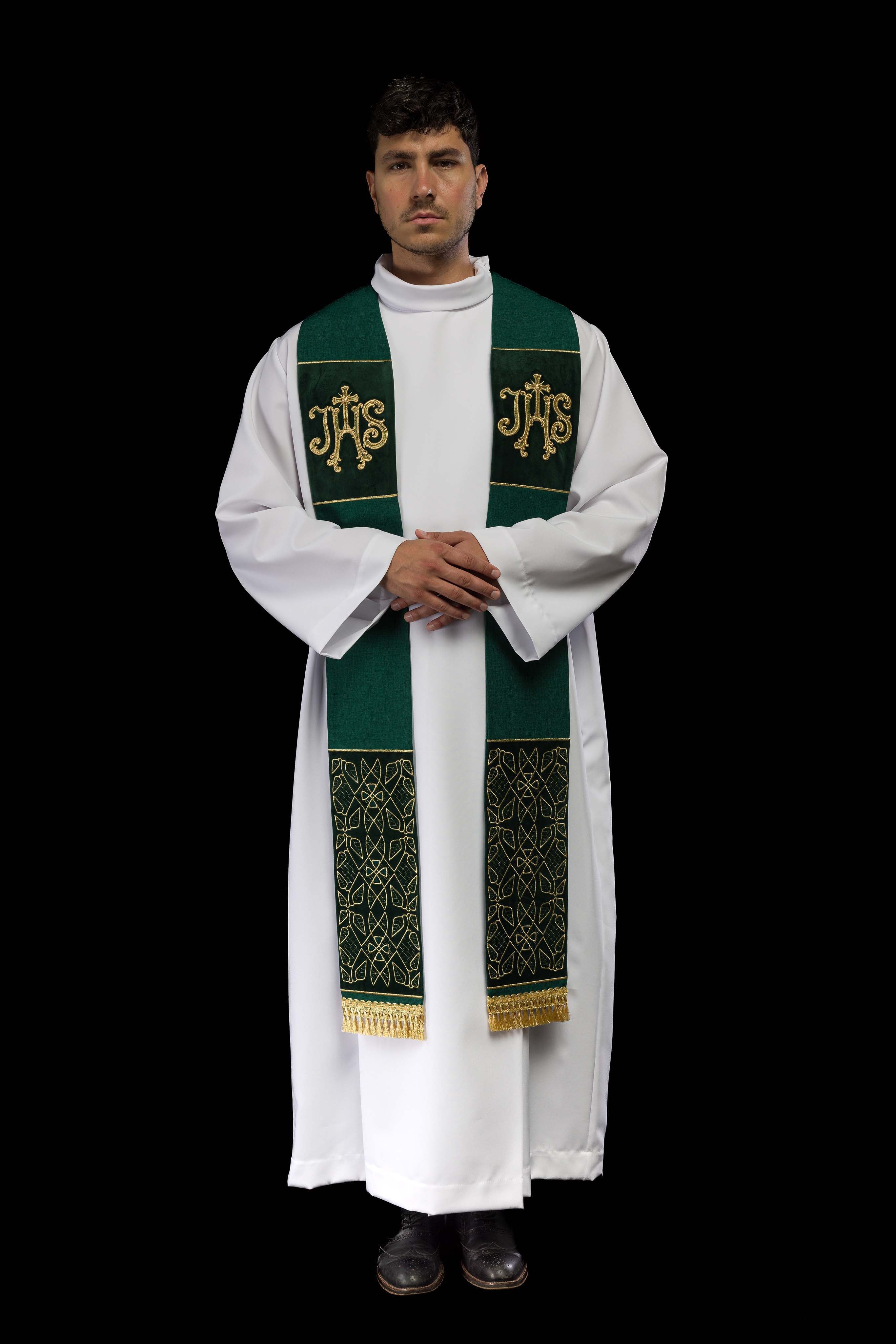 Étole en velours brodée avec motif IHS verte