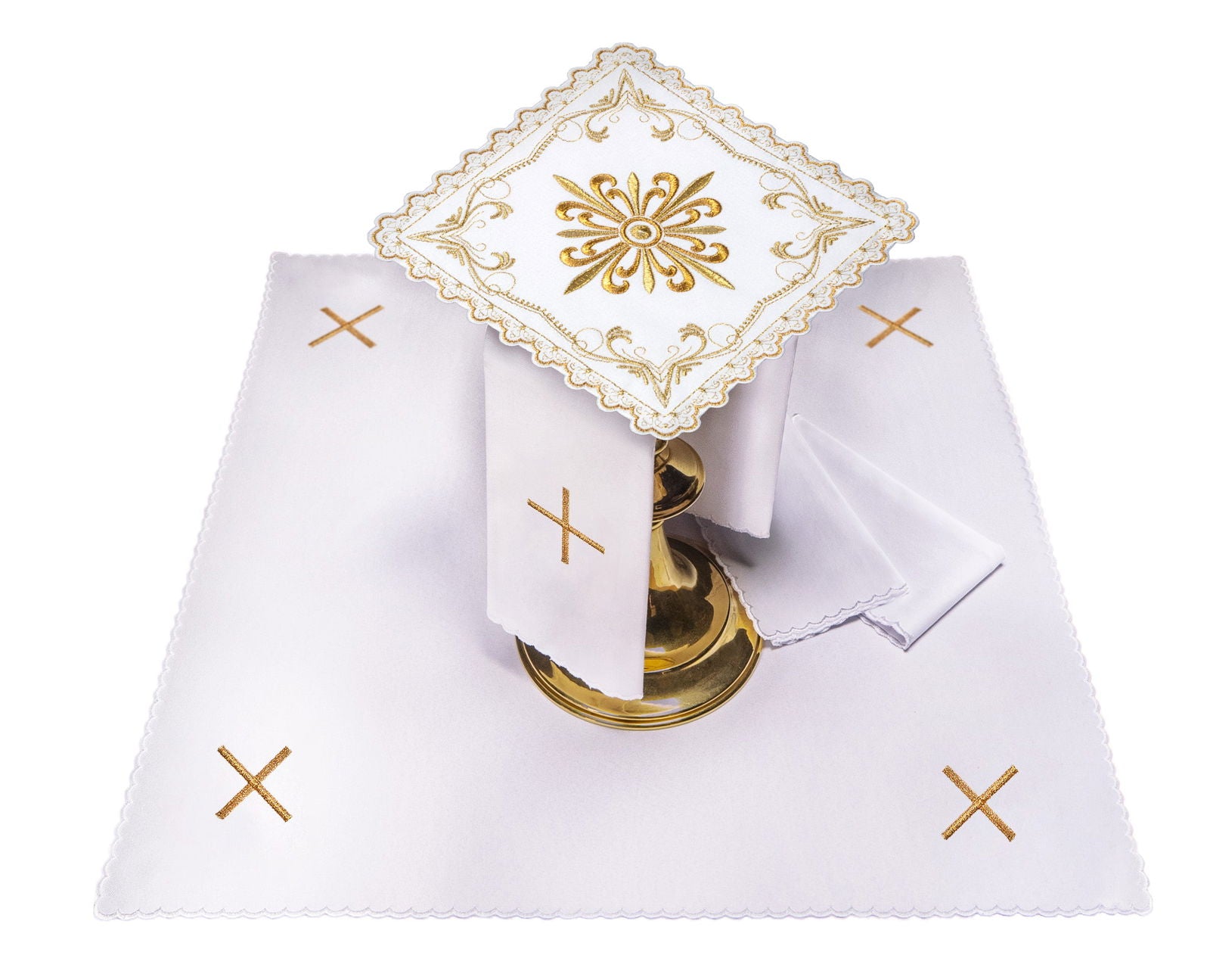 Calice avec motif de croix dorée et broderie décorative S - 5554 - CHASUBLES.FR