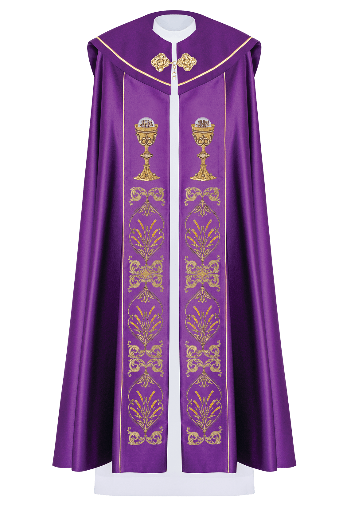 Chapelle liturgique brodée d'un monogramme dans des calices en violet KKP/006/03 FIOLET 150cm - CHASUBLES.FR