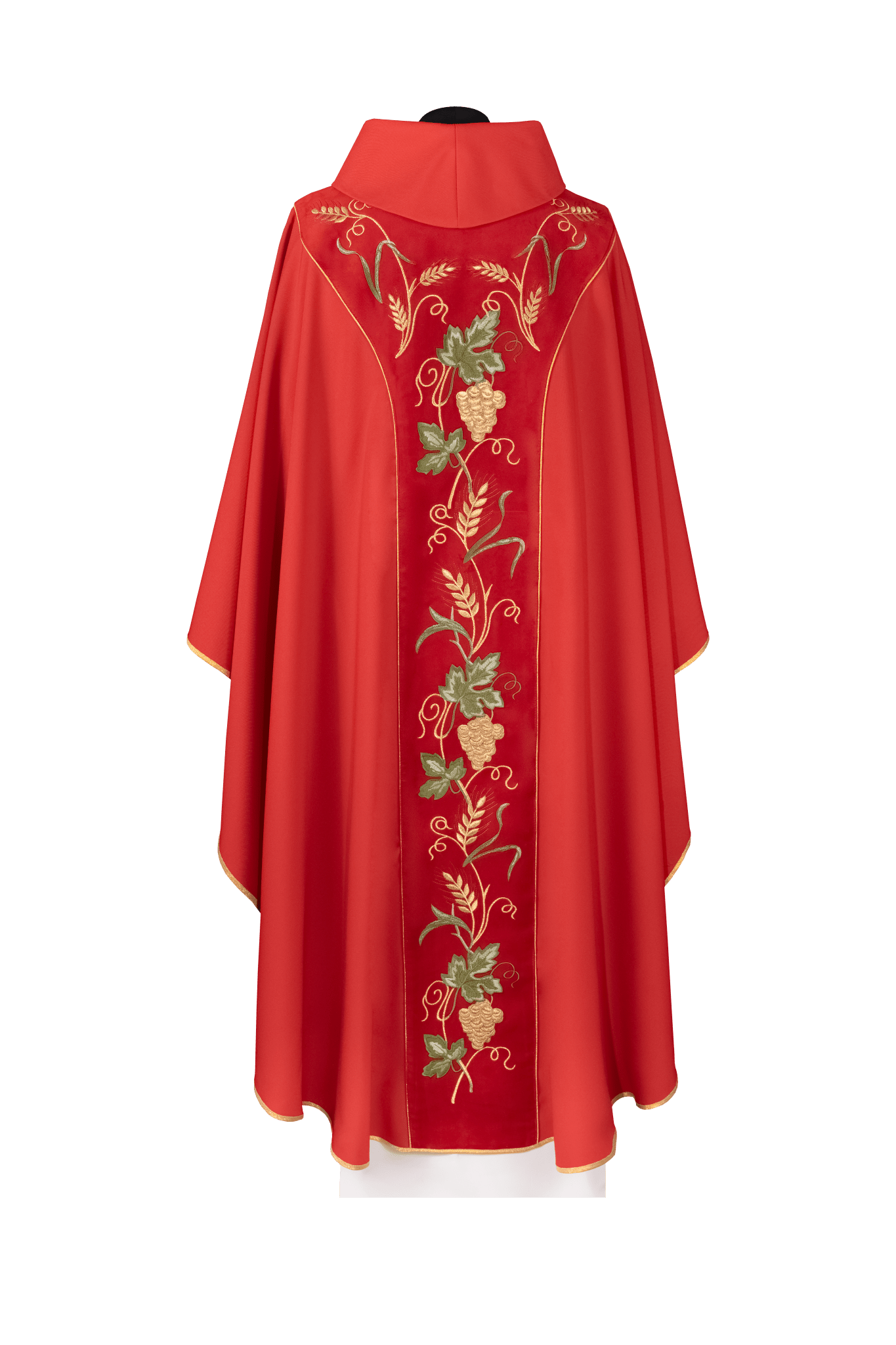 Chasuble avec bande en velours rouge et broderie IHS KDT/7050/02/53/PA CZERWONY - CHASUBLES.FR
