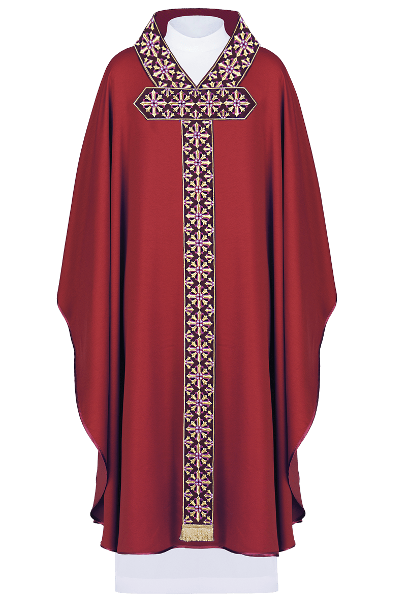 Chasuble avec broderie rouge vif LE/7026/02 - CHASUBLES.FR