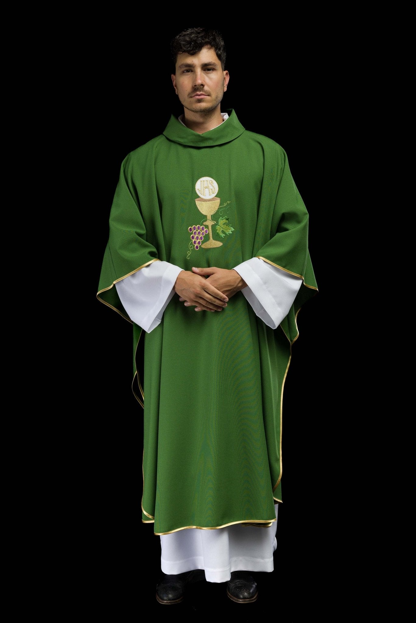 Chasuble brodée Calice vert Raisin KOR/208/01/12 ZIELONY - CHASUBLES.FR