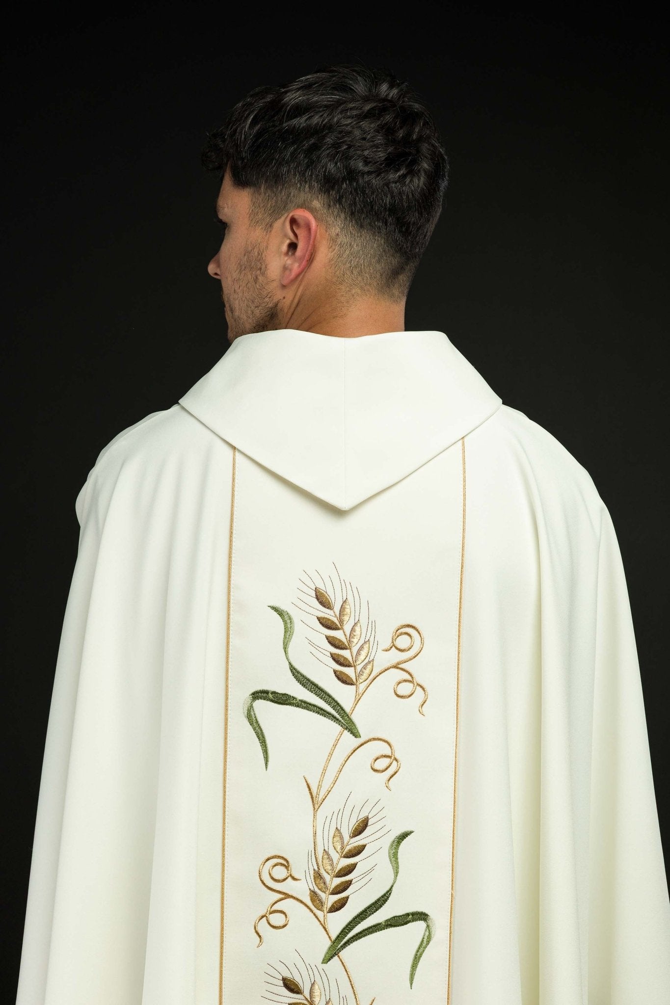 Chasuble de ceinture brodée du symbole IHS, des oreilles et des raisins écrus KOR/117/05/01 ECRU - CHASUBLES.FR