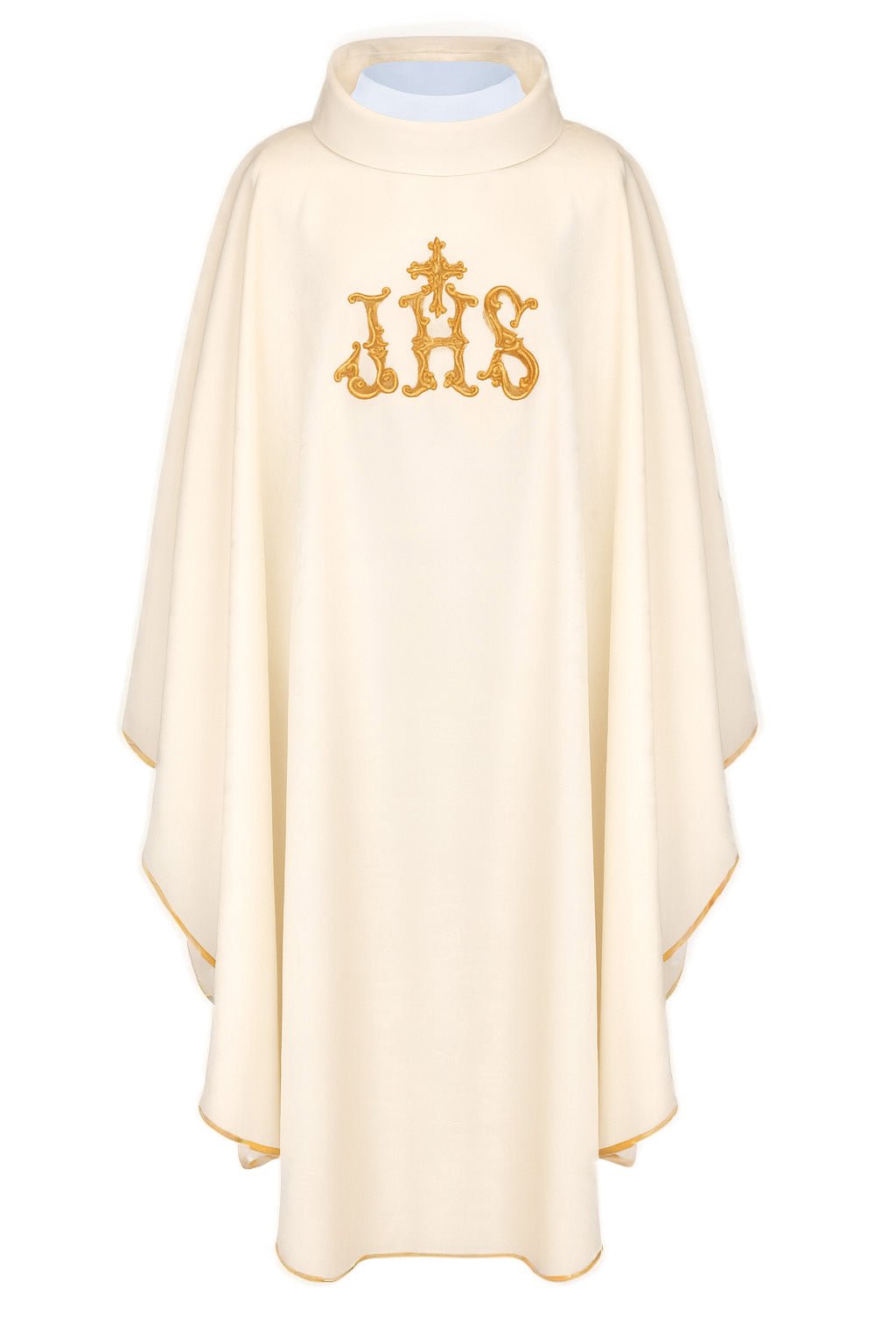 Chasuble écrue avec motif IHS et col richement brodé LE/7157/05 - CHASUBLES.FR