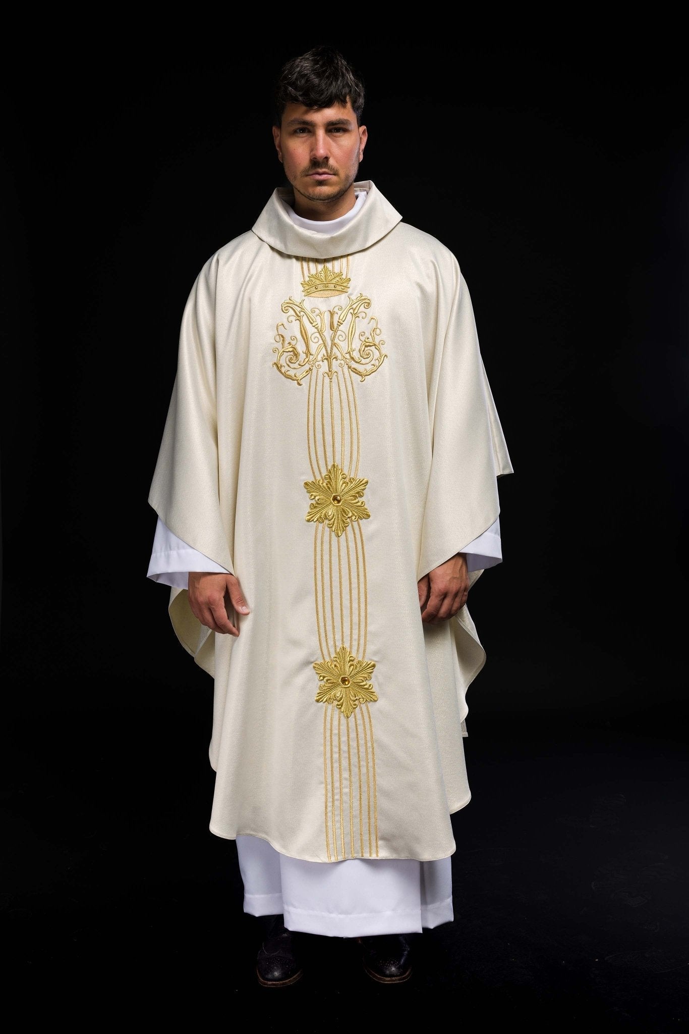Chasuble liturgique mariale brillante de pierres LE/7025 ECRU LE/7025/05 - CHASUBLES.FR