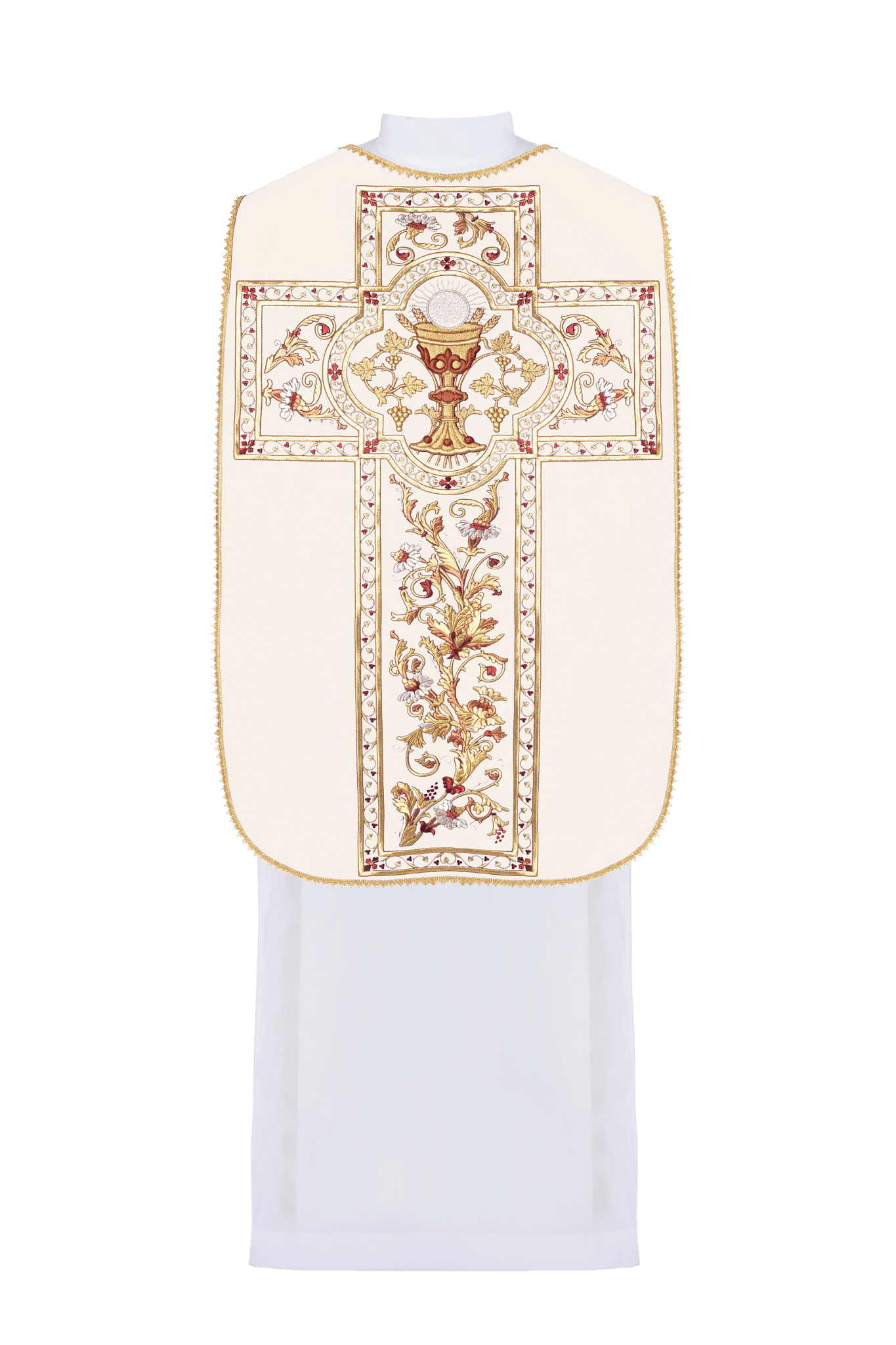 Chasuble romaine brodée d'un motif de calice eucharistique KOR/198/05/01 ECRU/RZ - CHASUBLES.FR