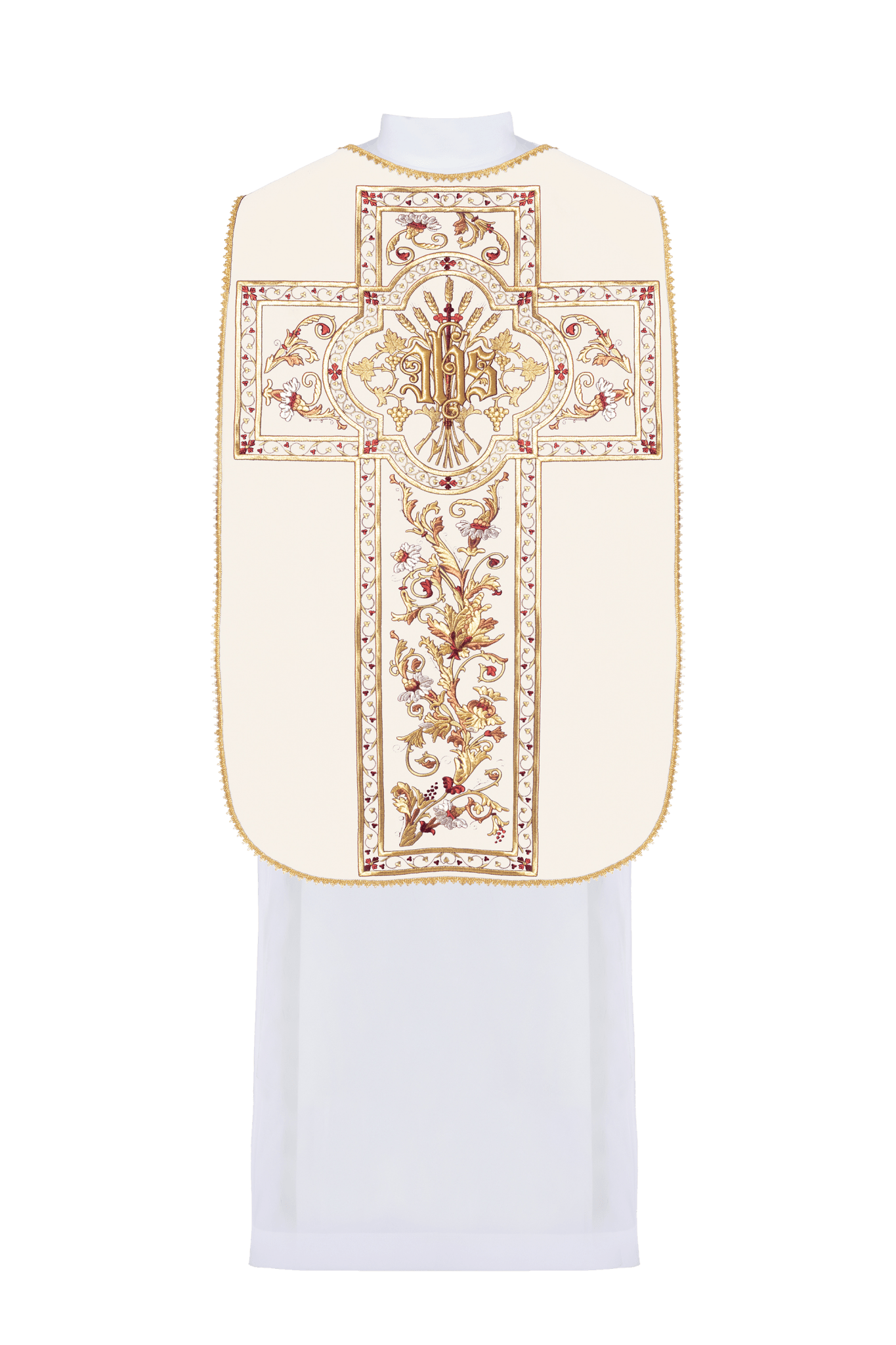 Chasuble romaine brodée d'un motif IHS KOR/200/05/01 ECRU - CHASUBLES.FR