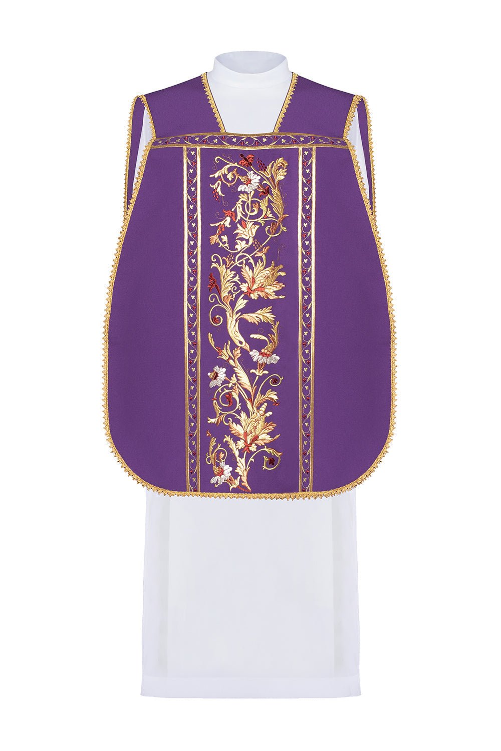 Chasuble romaine violette brodée du motif du Cœur de Jésus - Christ KOR/199/03/01 - CHASUBLES.FR