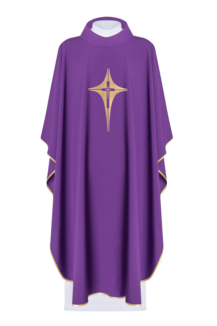 Chasuble violette brodée d'un motif de croix KOR/002/03/12 FIOLET - CHASUBLES.FR