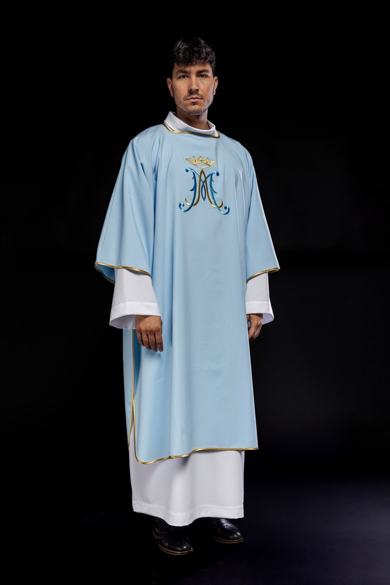 Dalmatique avec broderie mariale bleue KDL/090/06/12/D - CHASUBLES.FR