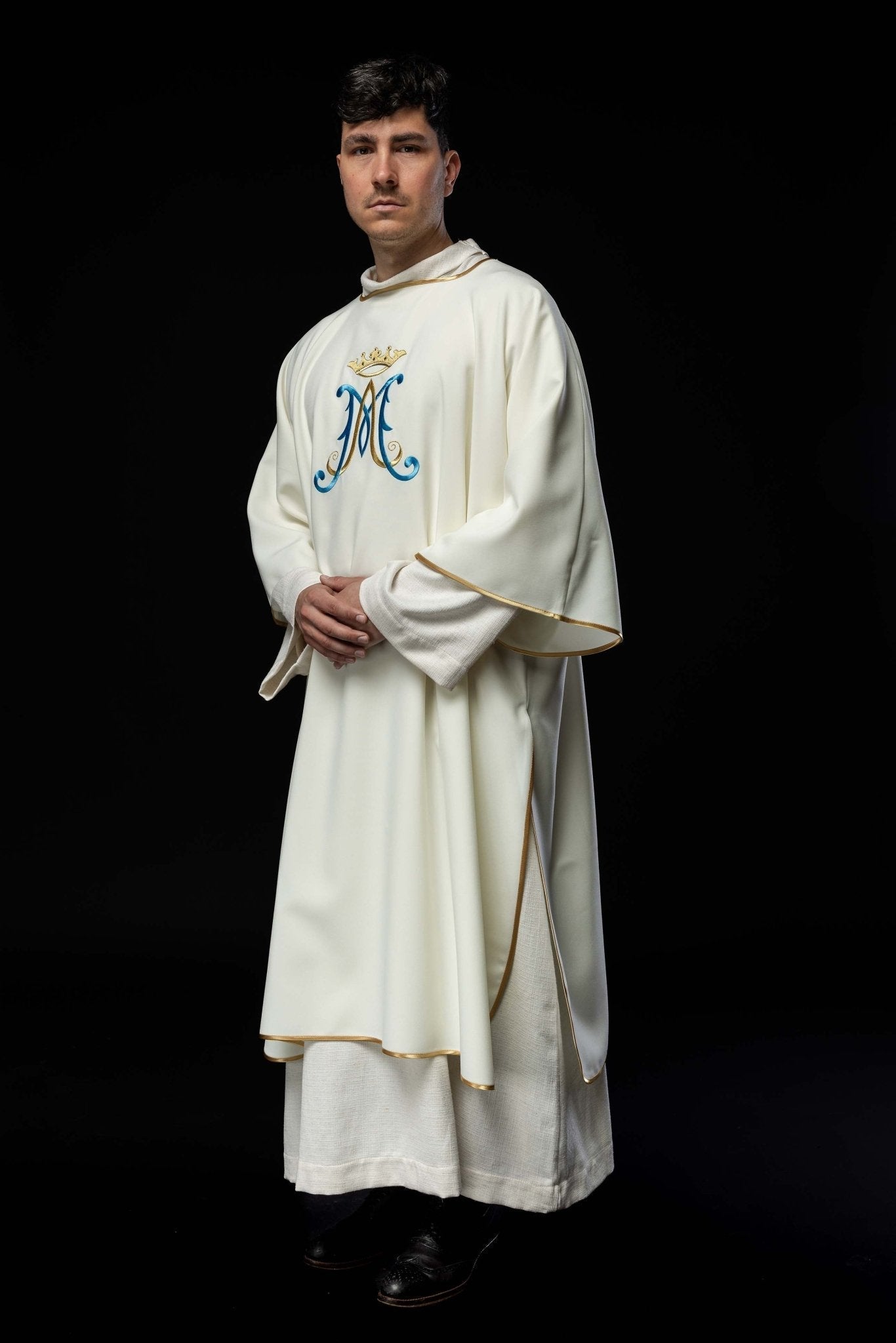 Dalmatique écrue avec broderie mariale KDL/090/05/12/D - CHASUBLES.FR