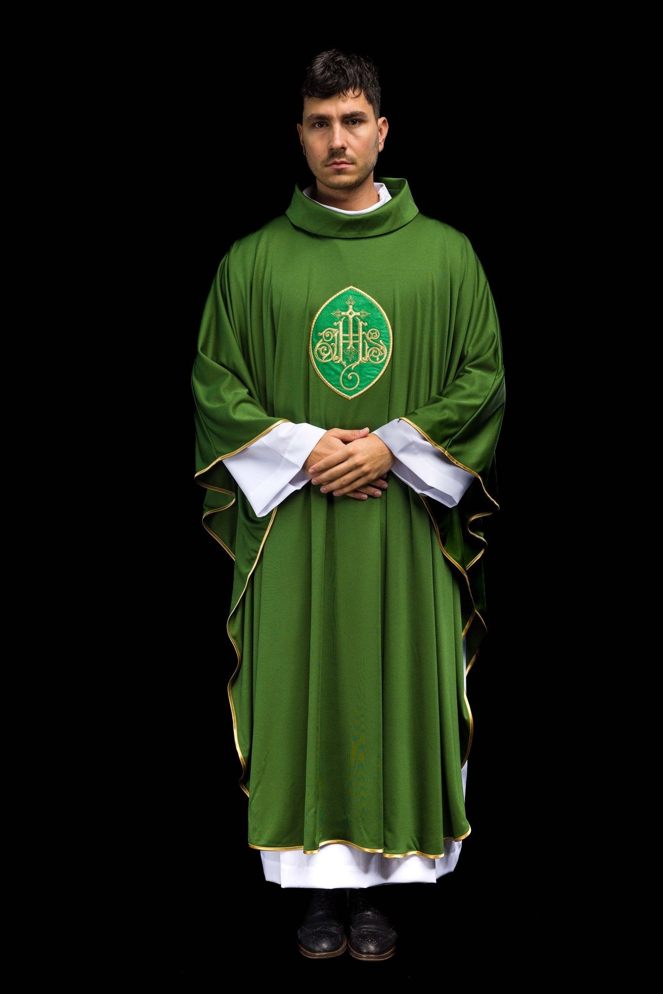 Ecru chasuble JHS en tissu léger SACROLITE KOR/388/01/78 - CHASUBLES.FR