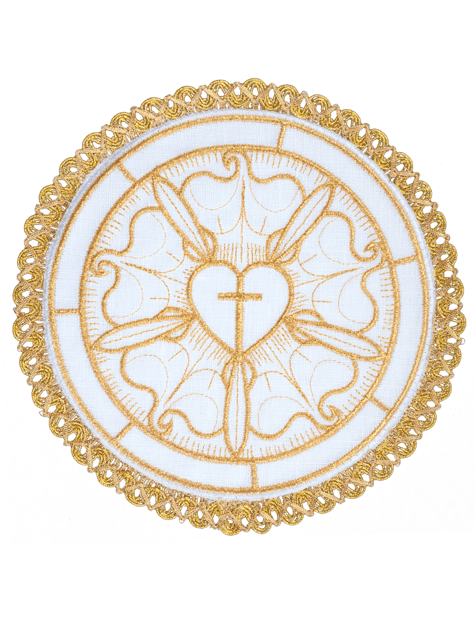 Ensemble de bonnets en lin avec motif de cœur et de croix sur le bout ron S - 5026 - CHASUBLES.FR