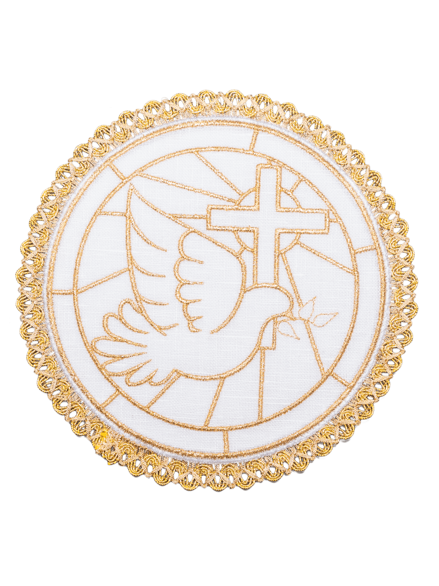 Ensemble de bonnets en lin avec motif de colombe et de croix sur le bout rond S - 5024 - CHASUBLES.FR