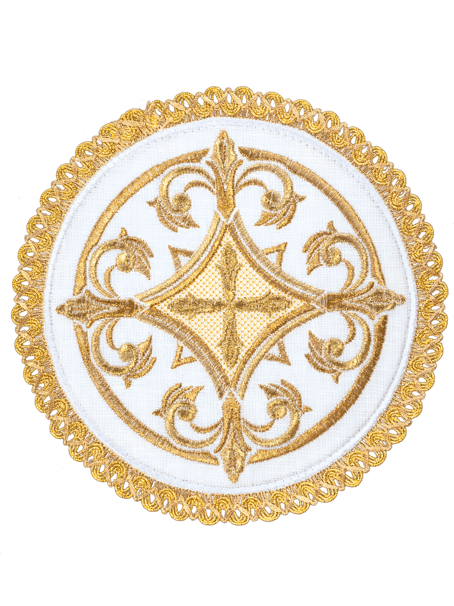 Ensemble de bonnets en lin richement décoré avec broderie croisée sur le bout rond S - 5022 - CHASUBLES.FR