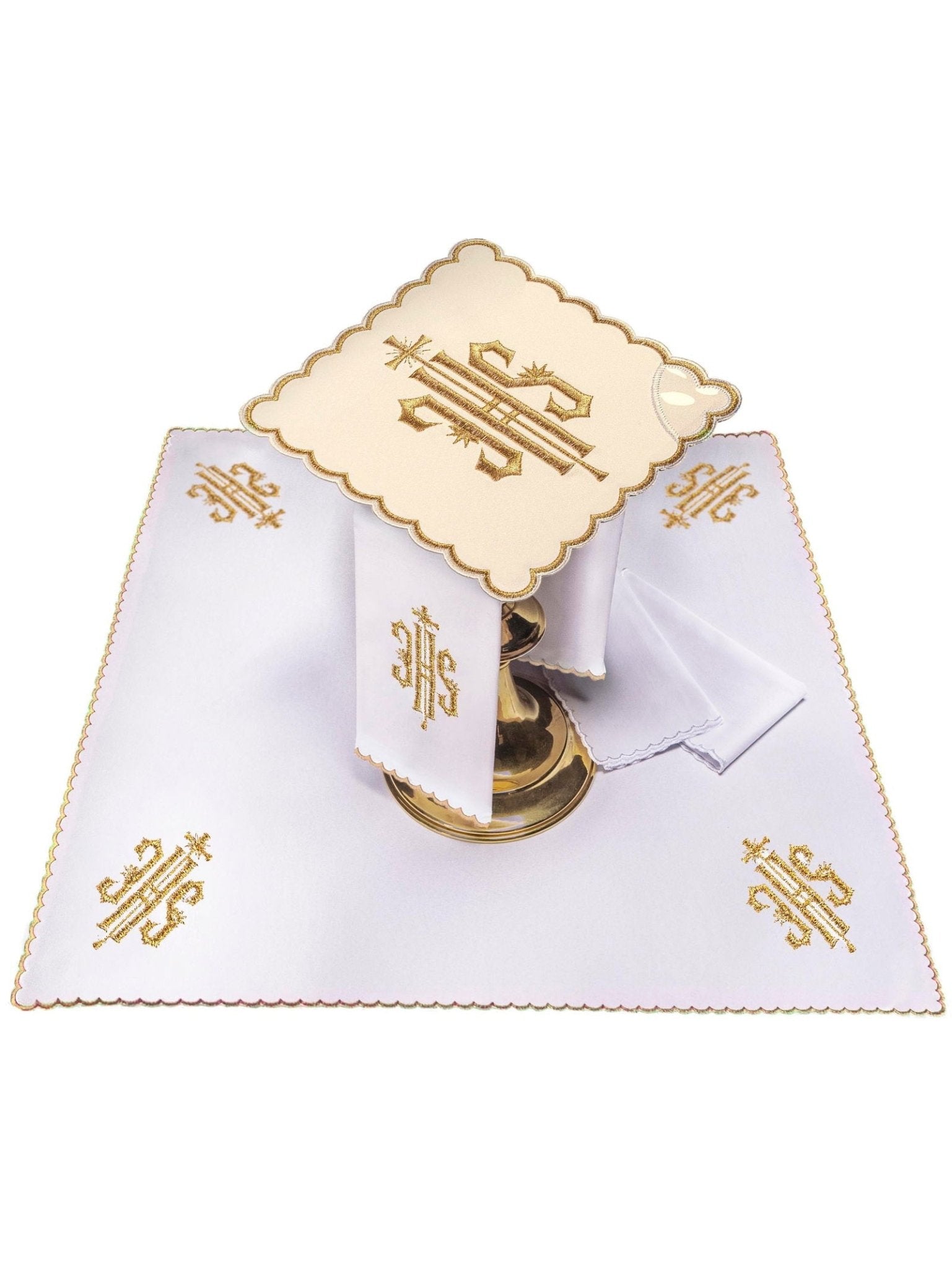 Ensemble de Linge d'autel brodé avec le motif IHS en écru KK/029/05 - CHASUBLES.FR