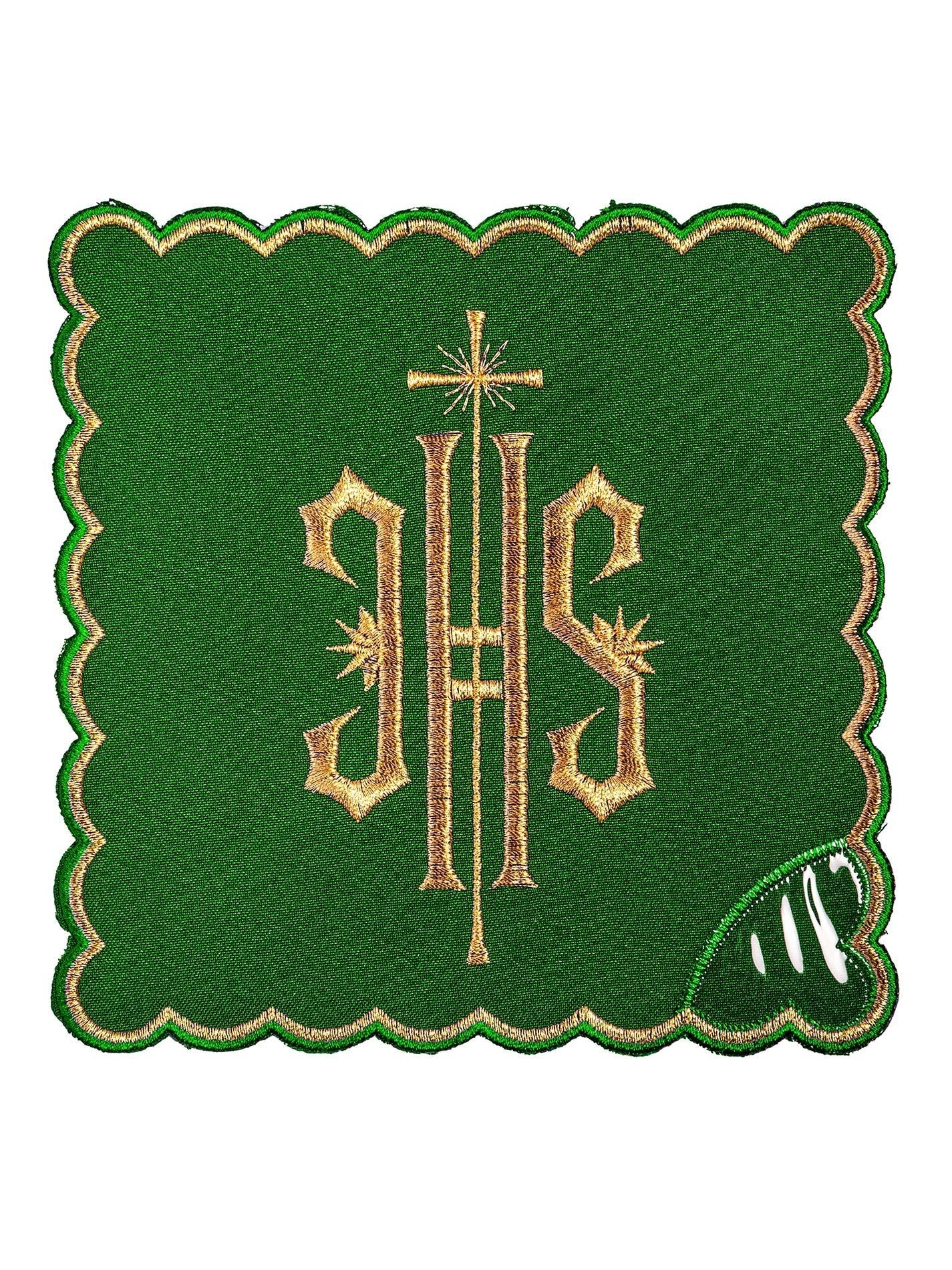 Ensemble de Linge d'autel brodé avec le motif IHS en vert KK/029/01 - CHASUBLES.FR