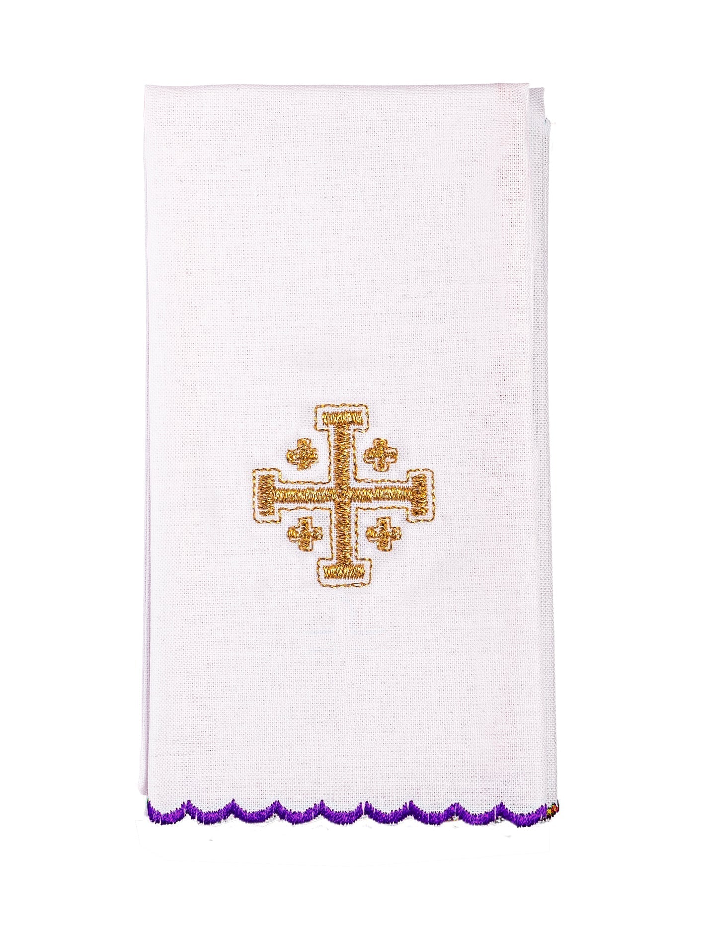 Ensemble de Linge d'autel brodé avec une croix de Jérusalem violet KK/030/03 - CHASUBLES.FR