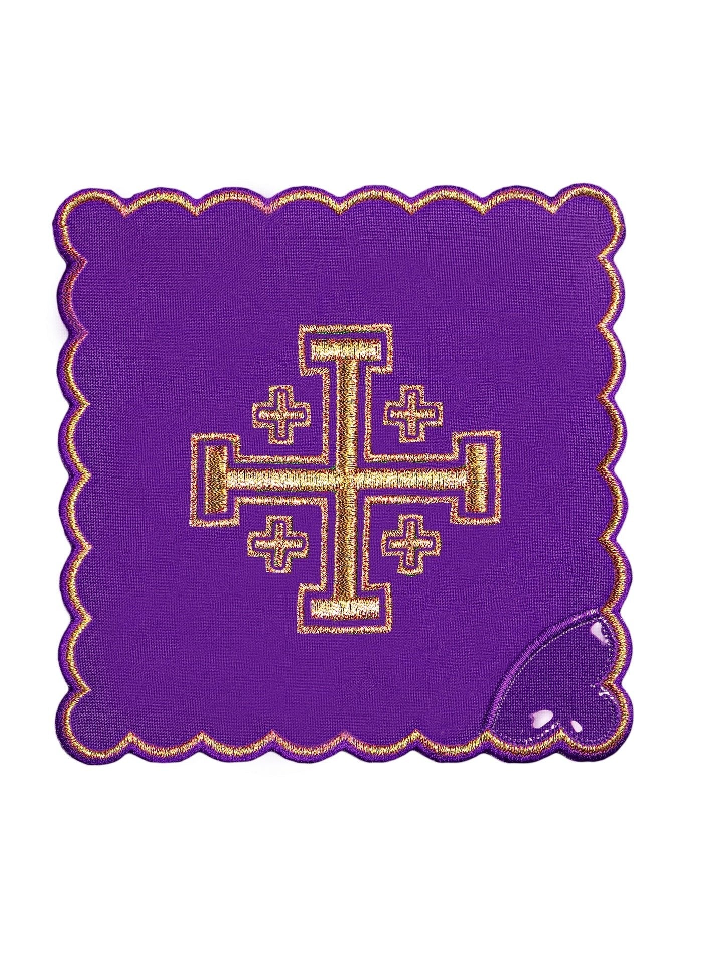 Ensemble de Linge d'autel brodé avec une croix de Jérusalem violet KK/030/03 - CHASUBLES.FR