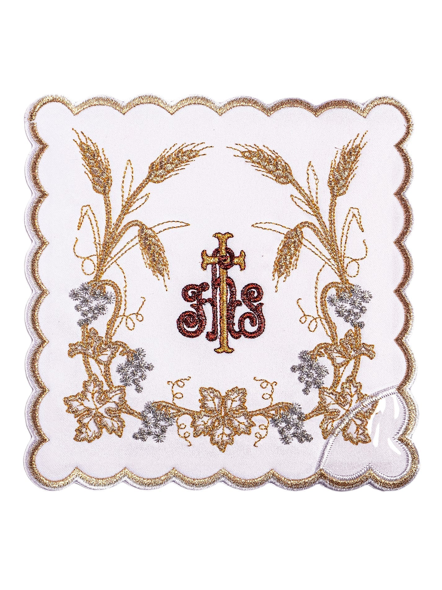 Ensemble de Linge d'autel richement décoré avec une broderie IHS et des épis KK/040 - CHASUBLES.FR