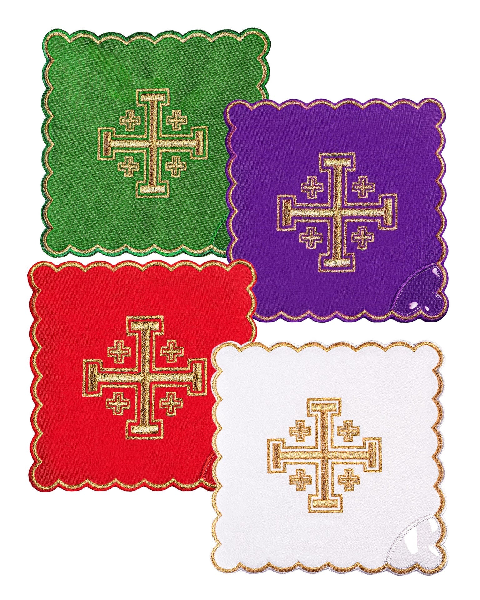 Ensemble de palles avec broderie de la croix de Jérusalem en quatre couleurs liturgiques KPA4/030 18*18 - CHASUBLES.FR
