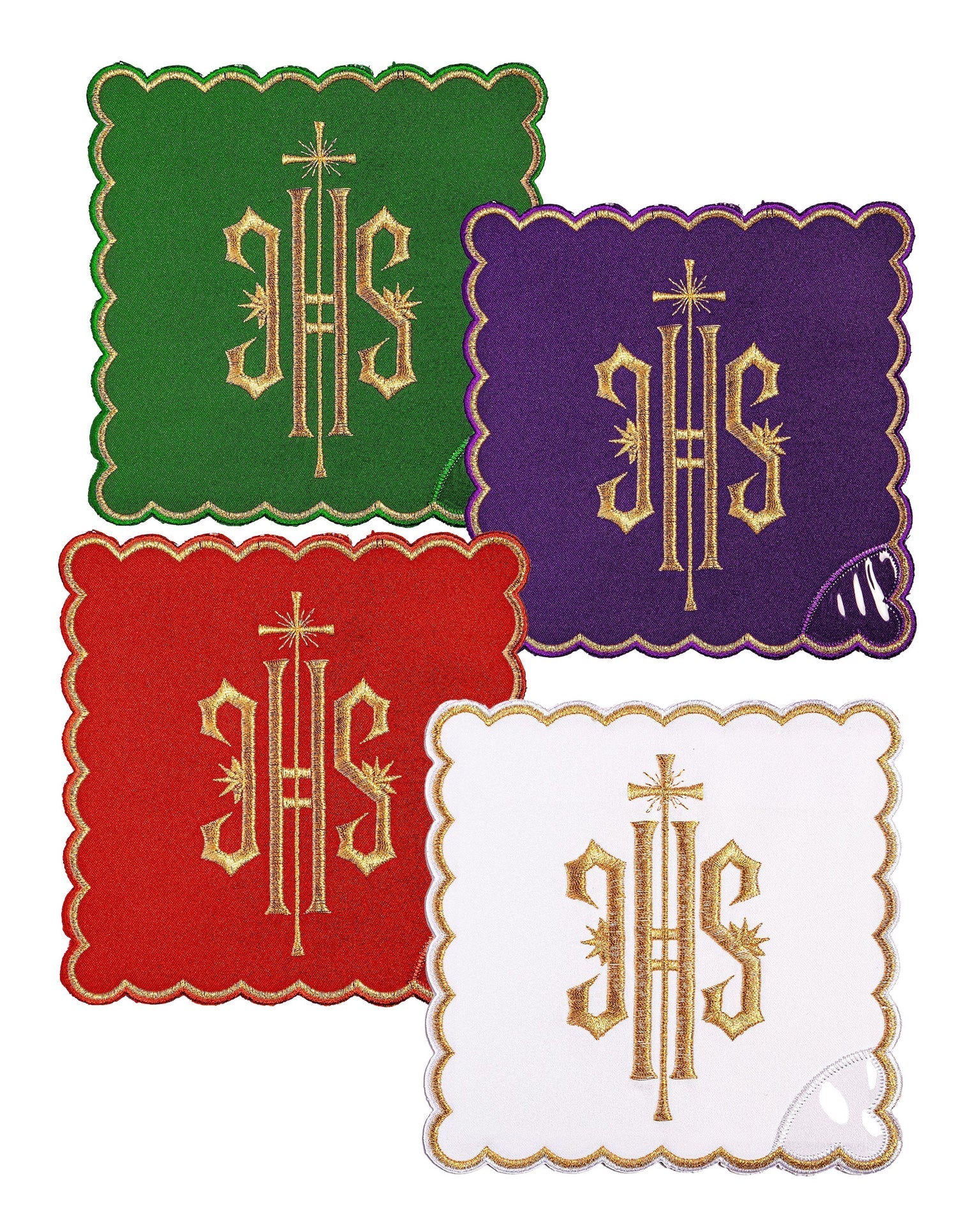 Ensemble de palles avec le symbole IHS en quatre couleurs liturgiques KPA4/029 18*18 - CHASUBLES.FR