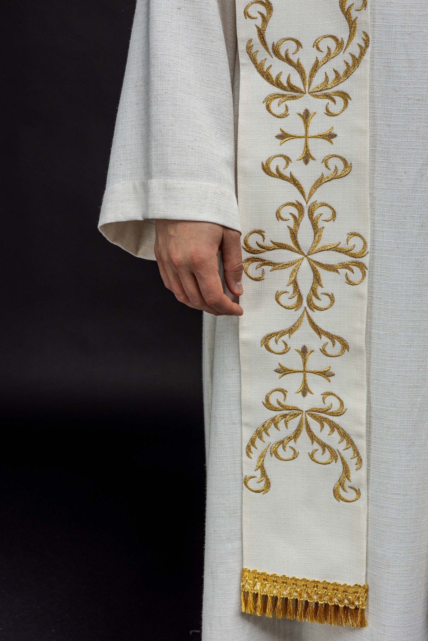 Étole brodée avec le cœur de Jésus et de Marie Écru KST/125/05/52 - CHASUBLES.FR